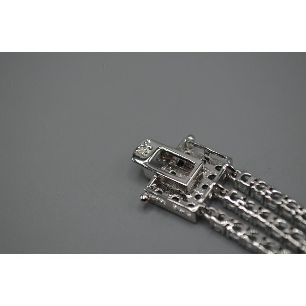 Blue Cubic Zirconia Three Strand Tennis Bracelet Sterling Silver 925 ADI CZ 8" - Picture 8 of 10